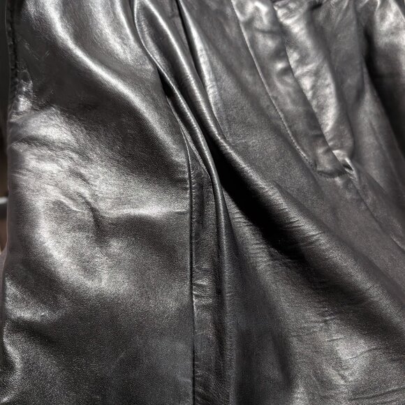 Vintage Holt Renfrew | Women's Pleated Leather Pants In Black - Picture 12 of 14